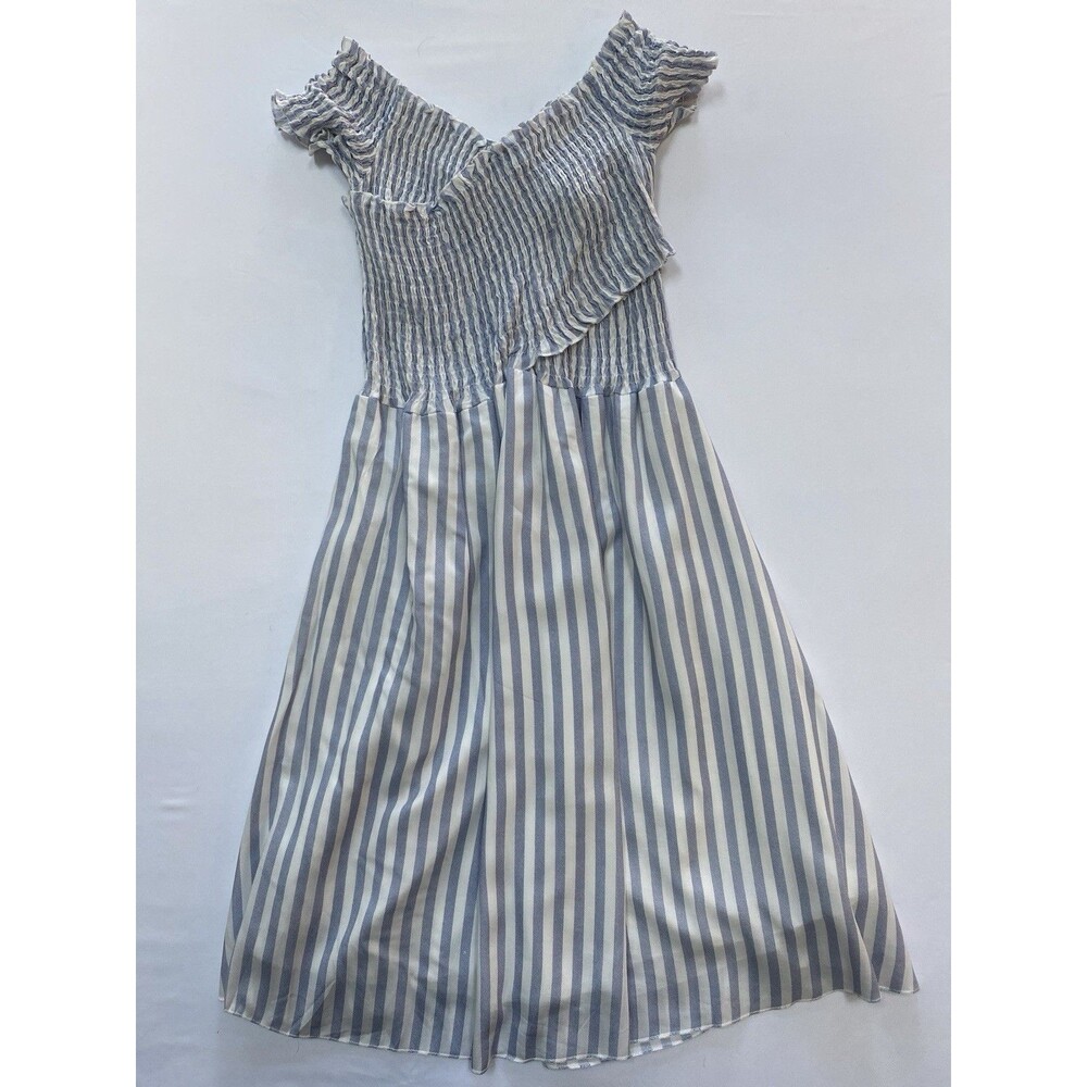 Beachsissi Blue White Striped Smocked Off Shoulder Midi Summer Dress Size M